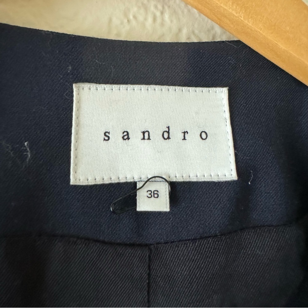 Sandro Blue Tuxedo Jacket Blazer with Black Lapel, Size 36 - Picture 3 of 5